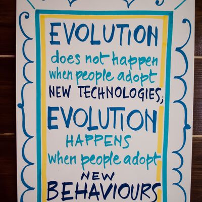 None_The initial quote is "Revolution does not happen when people adopt new technologies, Revolution happens when people adopt new behaviors"  and it's from Clay Shirky_8708949321.jpg